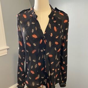 Oasis Black Blouse with Red and White Pattern
